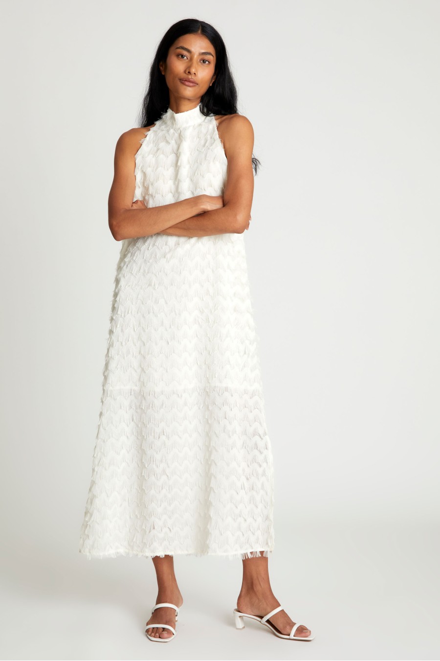 White Fringe Maxi Dress