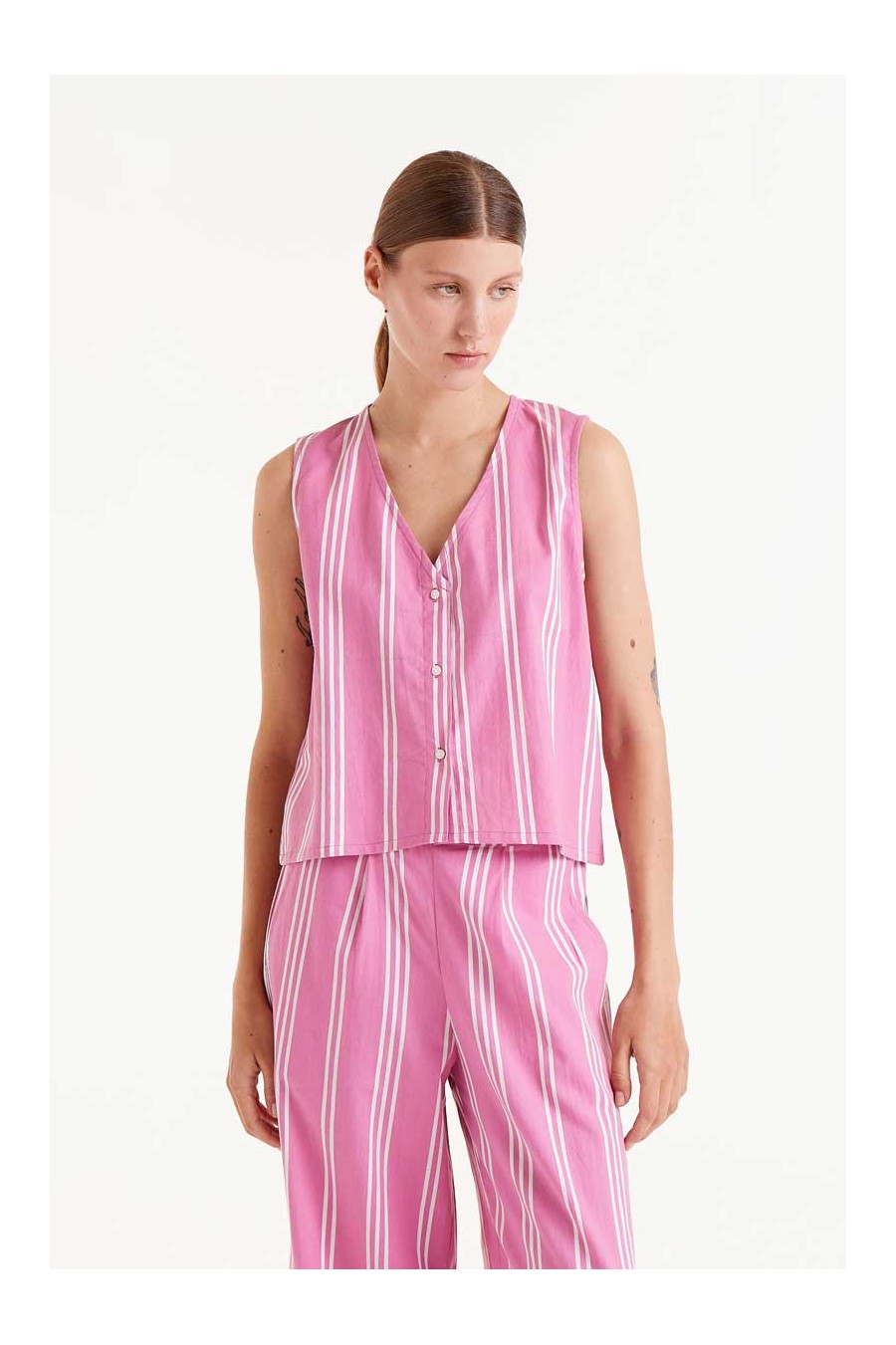 Pink Striped Vest Top