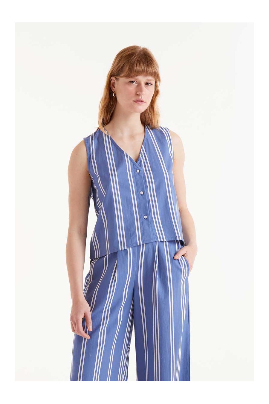 Blue Striped Cotton Vest Top