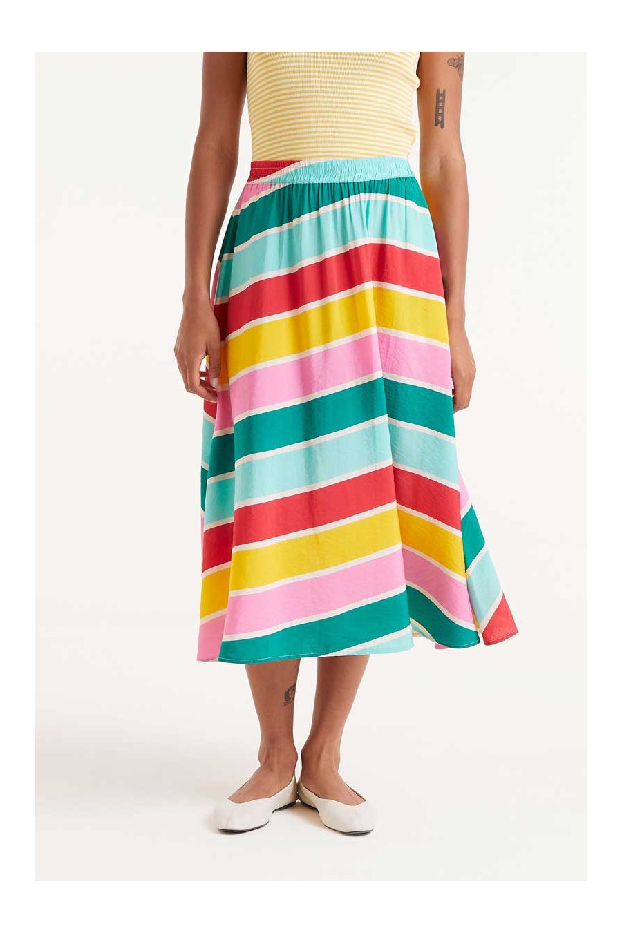 Multicoloured Striped Midi...