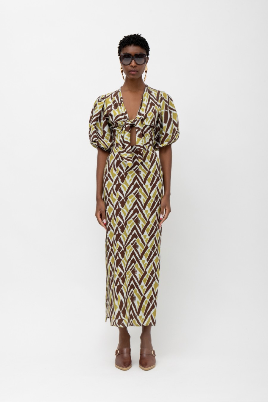 Suez Lime Brown Print Dress