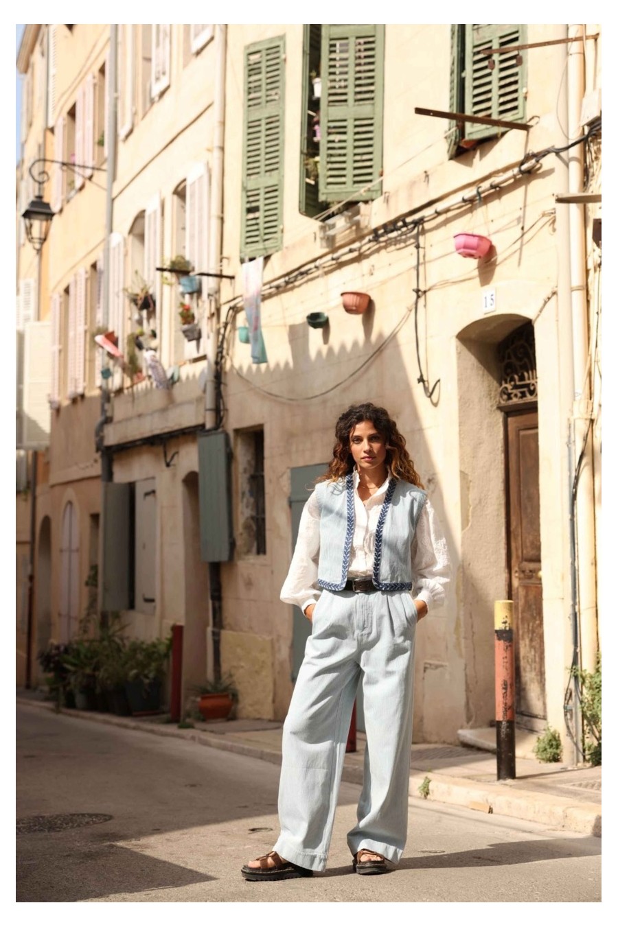Striped Cotton Denim Pants