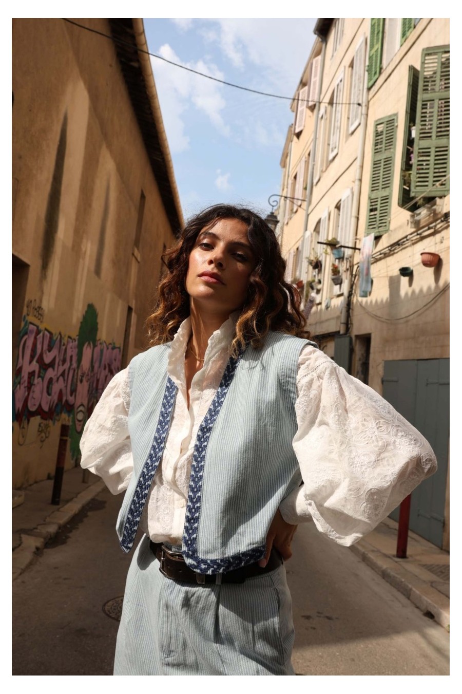 Striped Cotton Denim Vest...