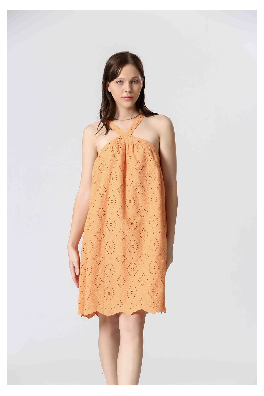 Embroidered Orange Mini Dress