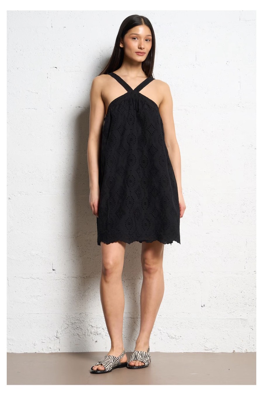 Embroidered Black Mini Dress
