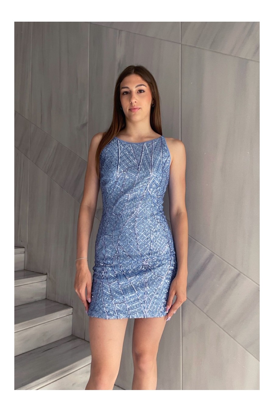 Blue Sequin Short Dress