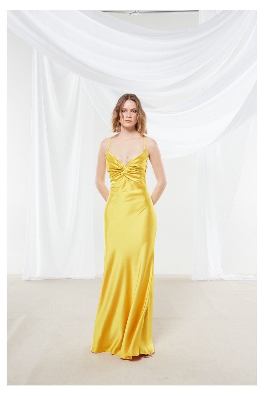 Narcissa Satin Yellow Dress