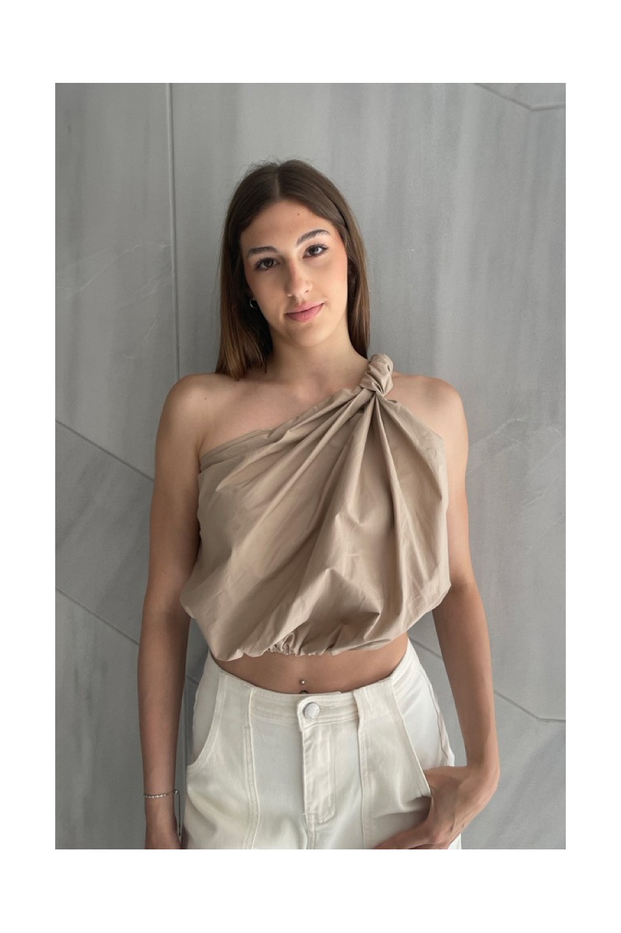 One Shoulder Poplin Top