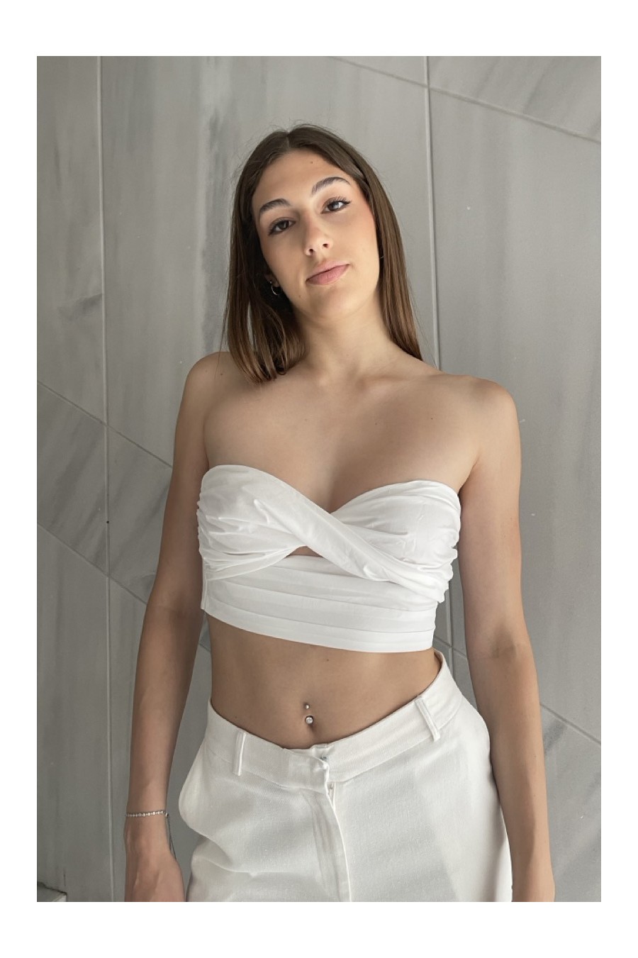Strapless Twist Poplin Top