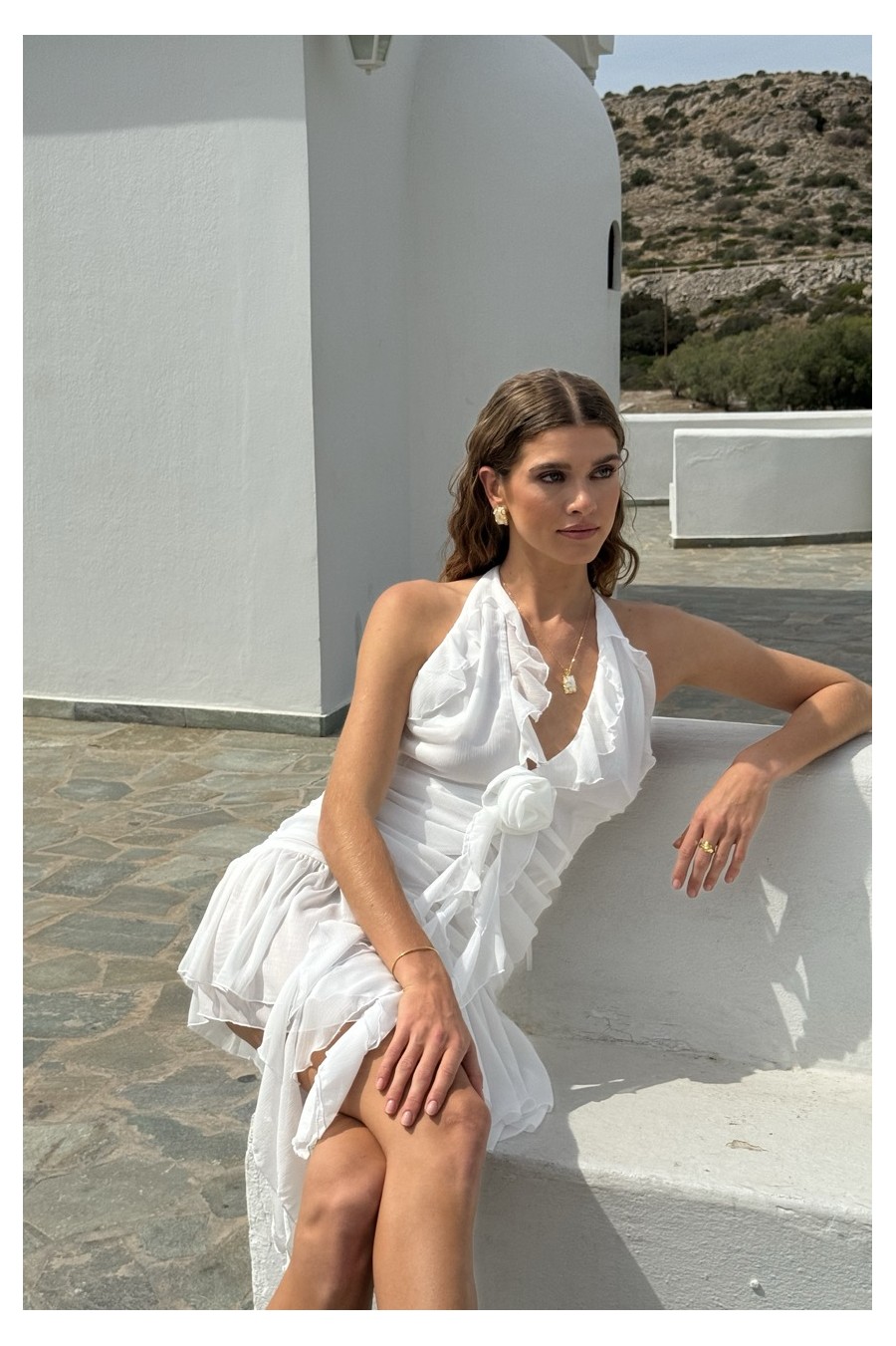 Ruffle Mini Dress White
