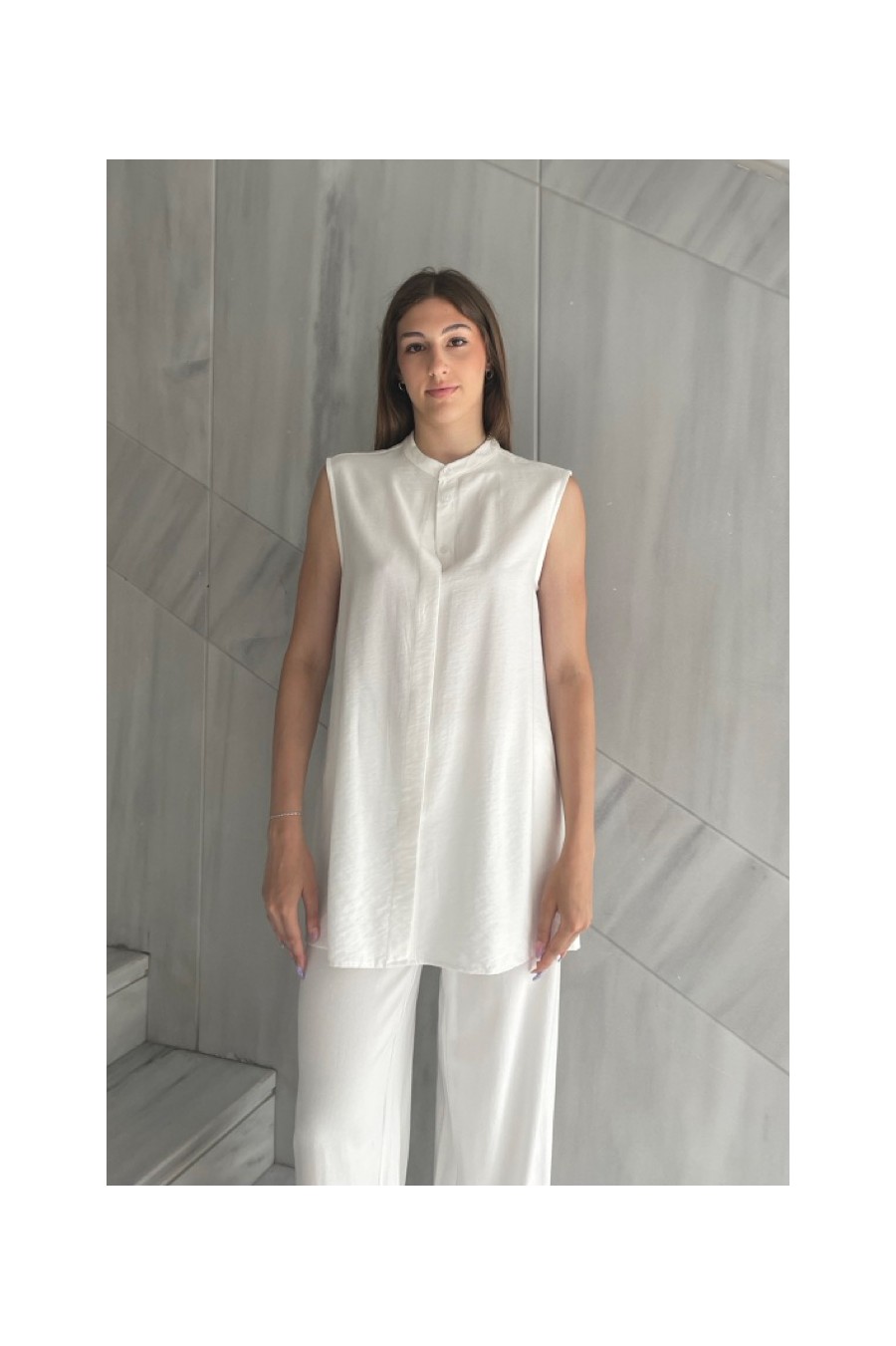 White Sleeveless Shirt