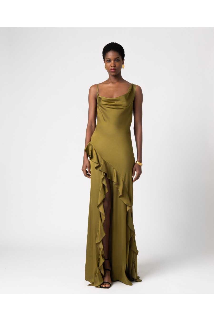 Adaline Satin Dress Olive
