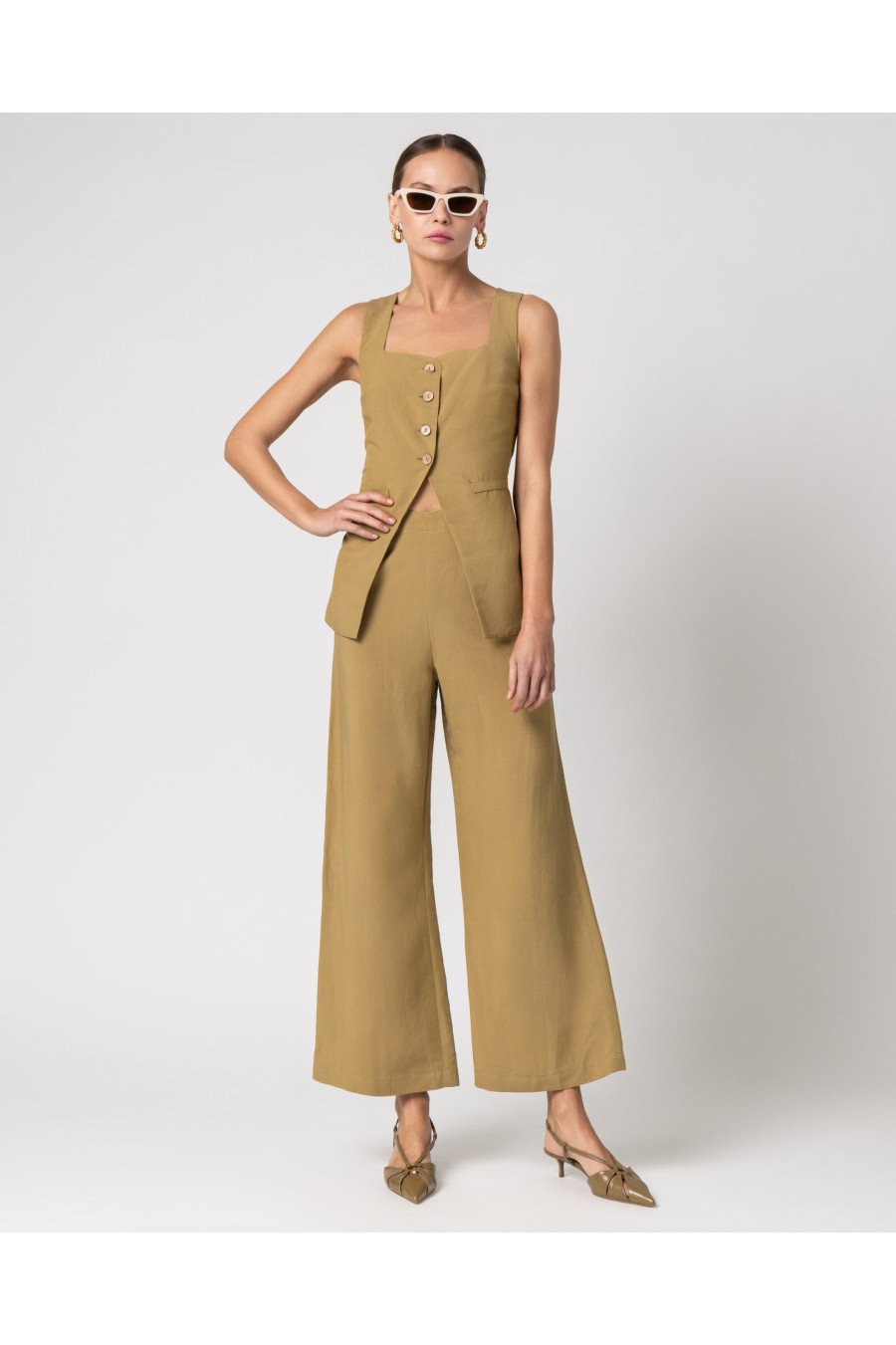 Ariana Linen Blend Vest Olive