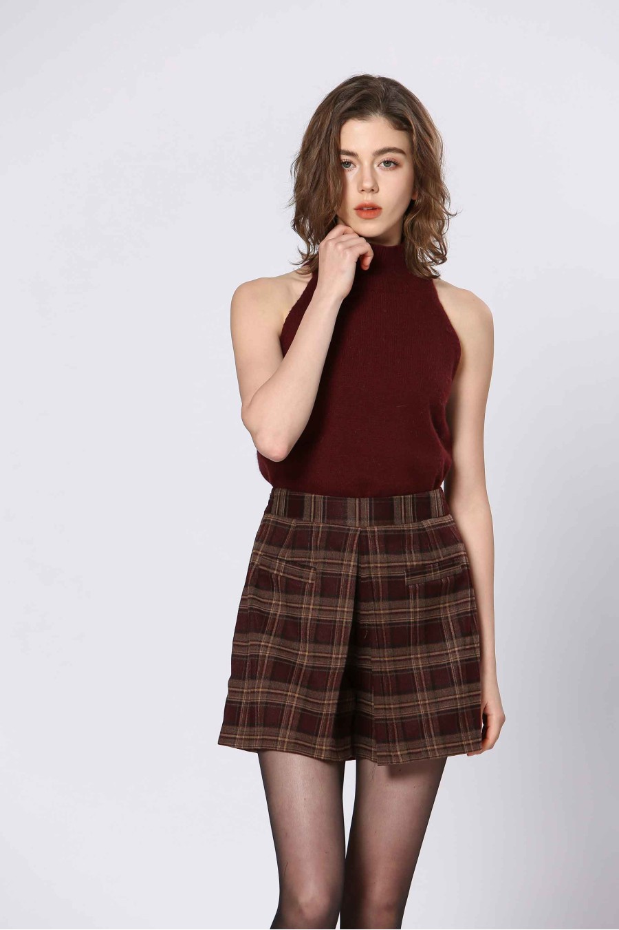 See U Soon Wine Plaid Shorts