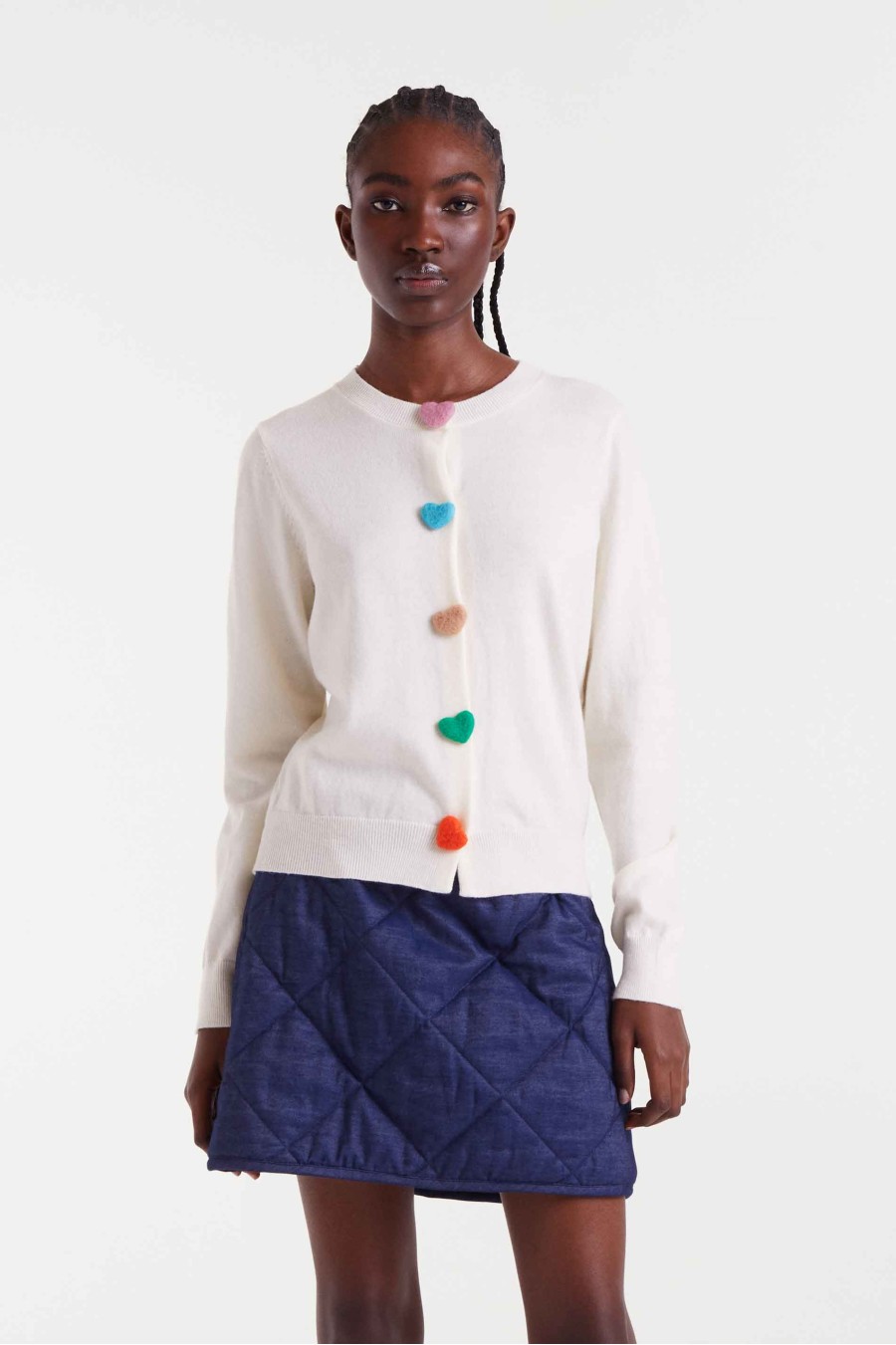 Compañia Fantastica Hearts Button White Cardigan