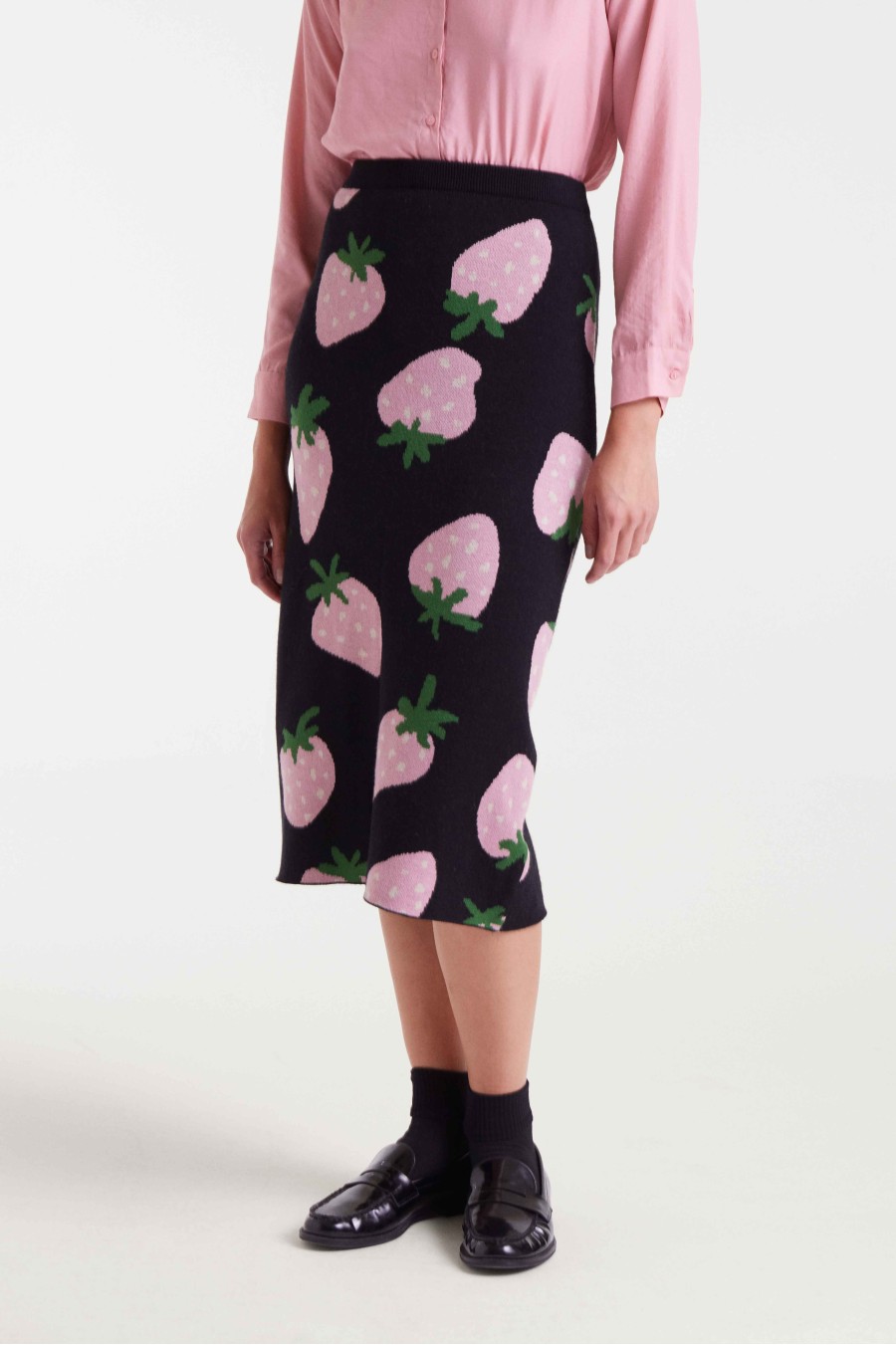 Compania Fantastica Strawberry Print Jacquard Midi Skirt